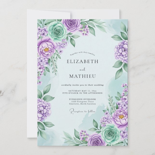 Invitation Mariage de printemps floral lavande serein (Devant)