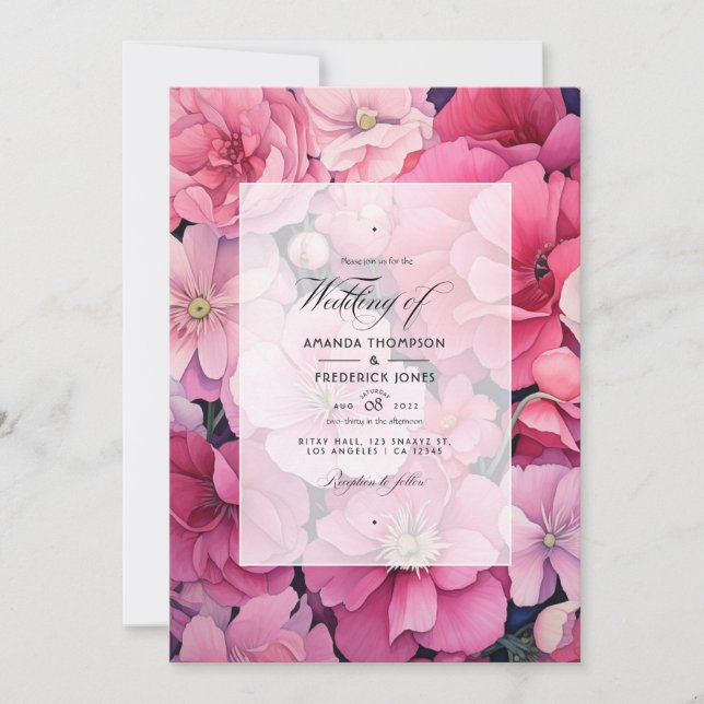 Invitation Mariage de printemps floral rose (Devant)