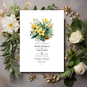 Invitation Mariage de printemps floral sauge, à feuilles pers