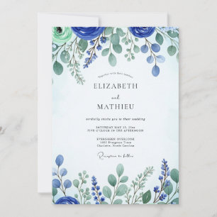 Invitation Mariage de printemps frais bleu cobalt
