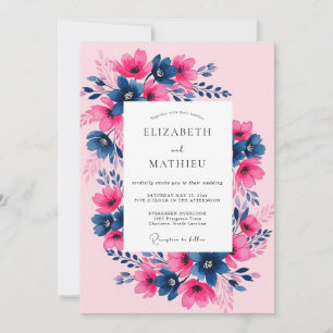 Invitation Mariage de printemps Fuchsia Navy Painterly