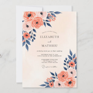 Invitation Mariage de printemps gracieux avec marine et pêche