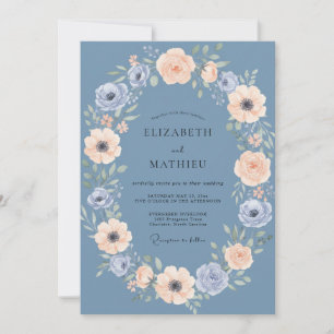 Invitation Mariage de printemps gracieux bleu ardoise