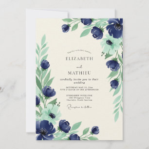 Invitation Mariage de printemps grandiose bleu marine