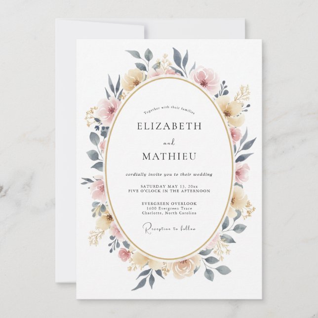 Invitation Mariage de printemps harmonieux rose tendre (Devant)