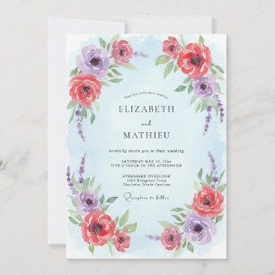 Invitation Mariage de printemps illustré bleu pâle