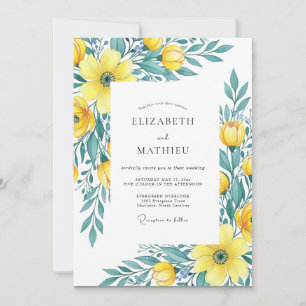 Invitation Mariage de printemps jaune sarcelle luxueux