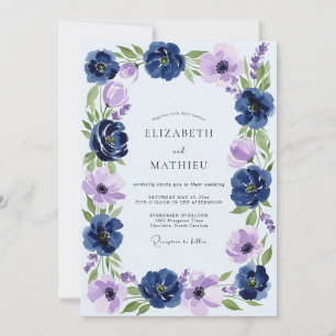 Invitation Mariage de printemps opulent bleu marine