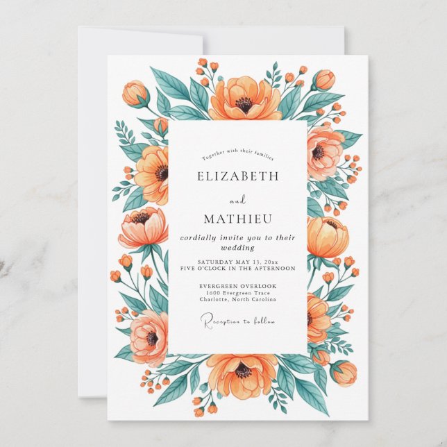 Invitation Mariage de printemps orange ravissant (Devant)