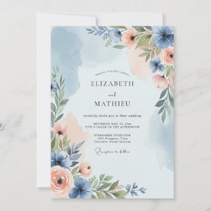 Invitation Mariage de printemps poétique bleu poussiéreux
