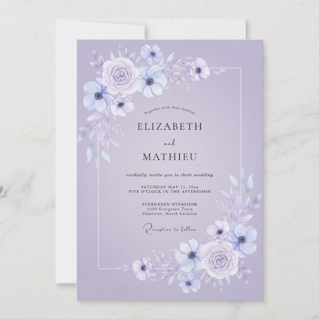 Invitation Mariage de printemps poétique lavande (Devant)
