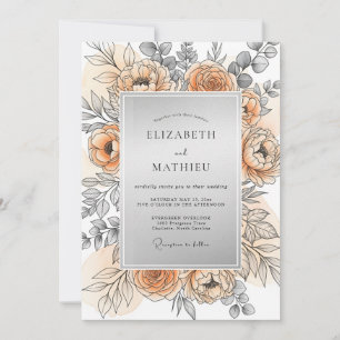 Invitation Mariage de printemps raffiné argent pêche