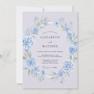 Invitation Mariage de printemps raffiné bleu pervenche