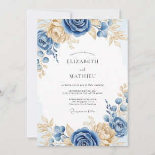 Invitation Mariage de printemps raffiné bleu poussiéreux