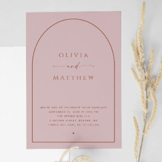 Invitation Mariage de printemps rose pâle | Photo Arch + QR
