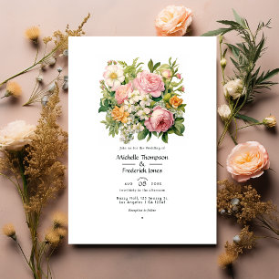 Invitation Mariage de printemps rose pastel, vert et brun sab
