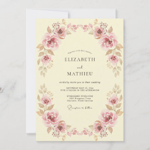 Invitation Mariage de printemps rose poudré aux accents peint