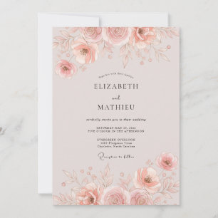 Invitation Mariage de printemps rose poudré poli