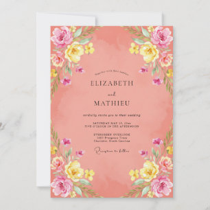 Invitation Mariage de printemps rose saumon lumineux