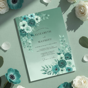 Invitation Mariage de printemps serein vert sarcelle