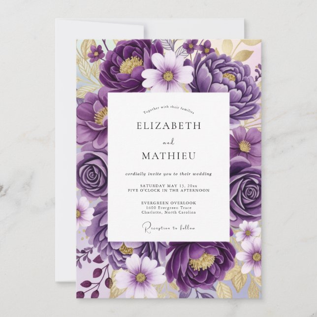 Invitation Mariage de printemps sophistiqué et luxuriant viol (Devant)