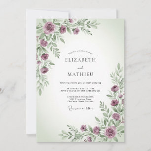 Invitation Mariage de printemps tranquille au mauve sage