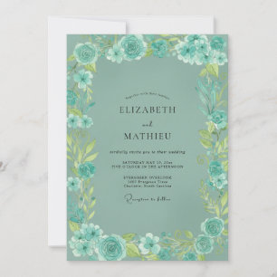 Invitation Mariage de printemps vert menthe orné