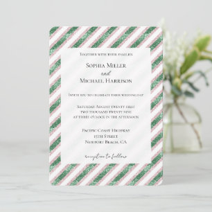 Invitation Mariage de rayures chic glam rose vif