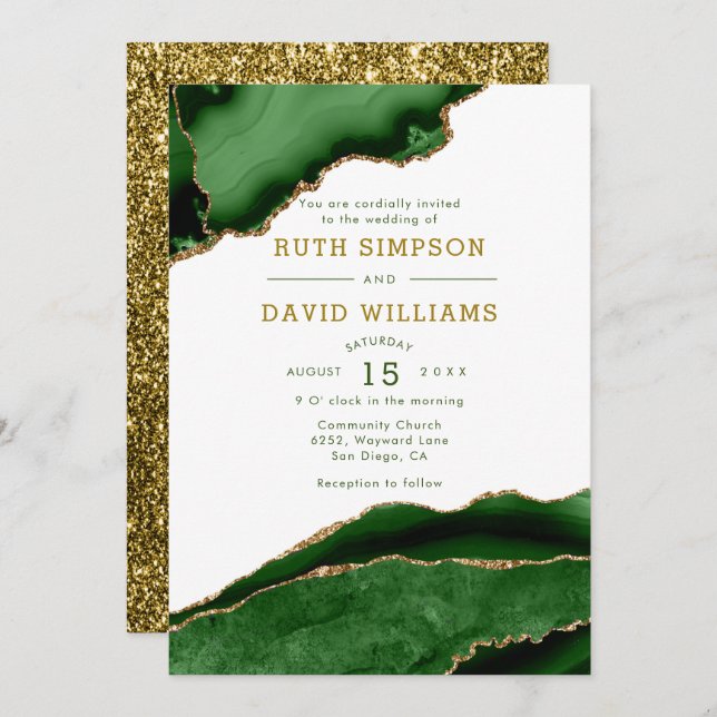 Invitation Mariage de réception Emerald and Gold Parties scin (Devant / Derrière)