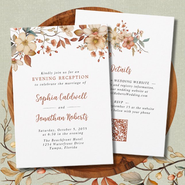 Invitation Mariage de réception Rustique Fleur sauvage (Wildflowers Fall Colors Evening Wedding Reception Invitation)