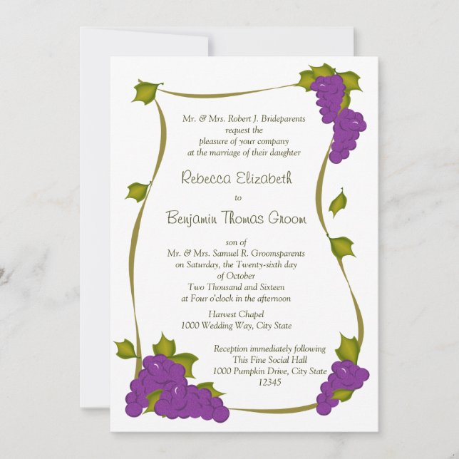 Invitation Mariage de récolte de vigne (Devant)