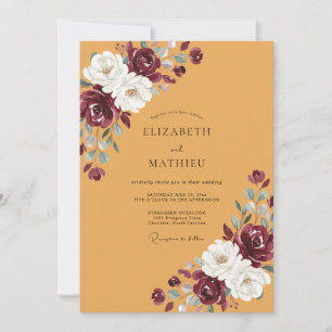 Invitation Mariage de récolte florale picturale burgundy