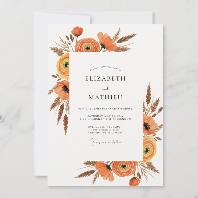 Invitation Mariage de récolte rustique orange brûlé (Devant)