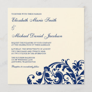 Invitation Mariage de remous de Flourish de bleu marine et