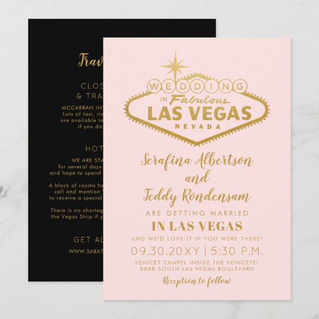 Invitation Mariage de rêve à Las Vegas Rose (Devant / Derrière)