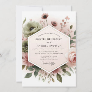 Invitation Mariage de rêve botanique Rose poussiéreuse