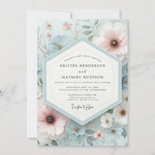 Invitation Mariage de rêve floral bleu pâle
