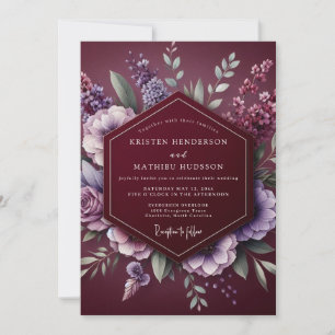 Invitation Mariage de rêve floral burgonde