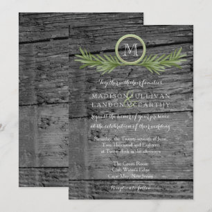 Invitation Mariage de romarin et de bois rustique