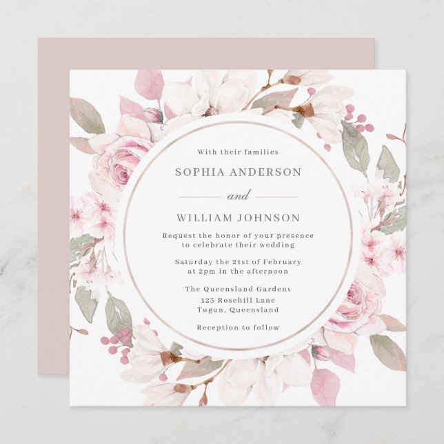 Invitation Mariage de Rose de  de courroie couleur flou Dusty (Devant / Derrière)