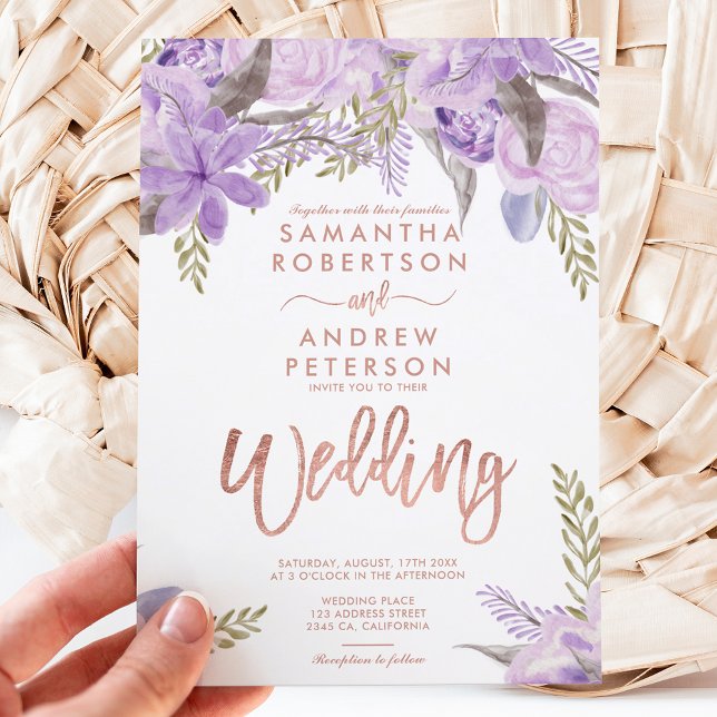 Invitation Mariage de rose de lavande violet de fleurs (Créateur téléchargé)