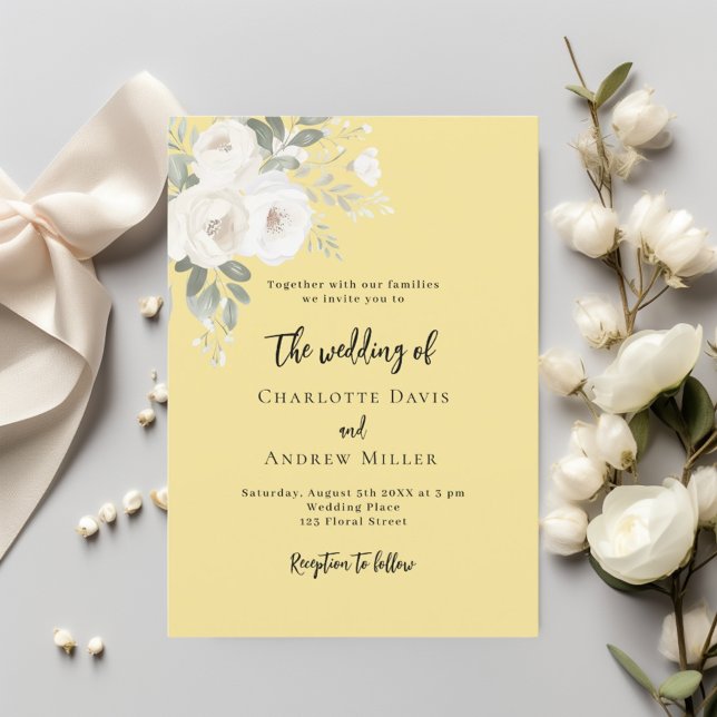 Invitation Mariage de roses blanches jaunes crème à beurre (Créateur téléchargé)