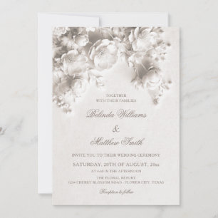 Invitation Mariage de roses florales sculptées en 3D blanches
