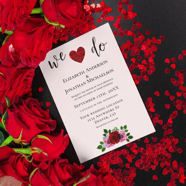 Invitation Mariage de roses rouges et roses (Créateur téléchargé)