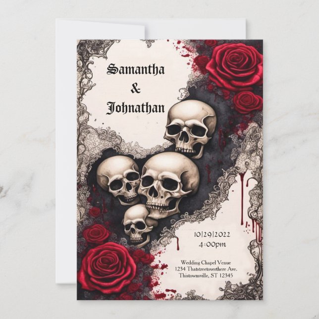 Invitation Mariage de ruban d'aquarelle et de goth Rose (Devant)