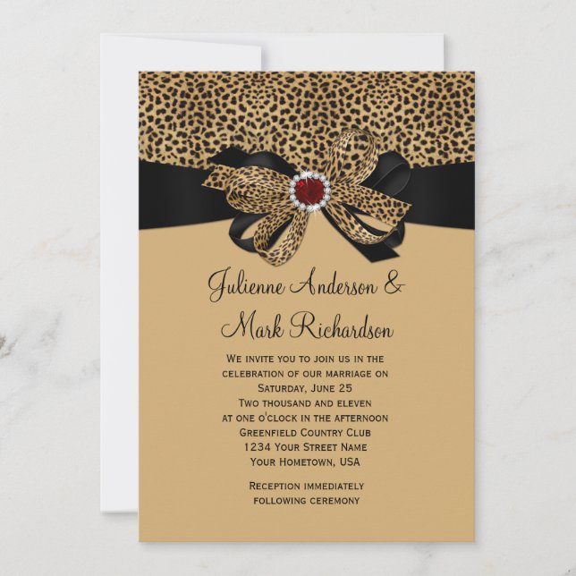 Invitation Mariage de ruban Empreinte de léopard FAUX Ruby Di (Devant)