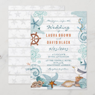 Invitation Mariage de sable de plage bleu rustique