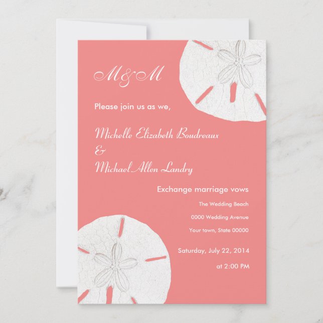 Invitation Mariage de sable Dollar Coral Mariage (Devant)