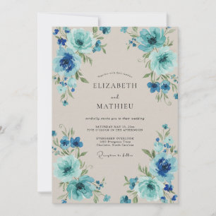 Invitation Mariage de Sable Feuillu Cyan