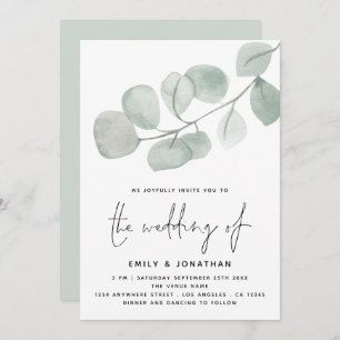 Invitation Mariage de script Artsy Eucalyptus aquarelle
